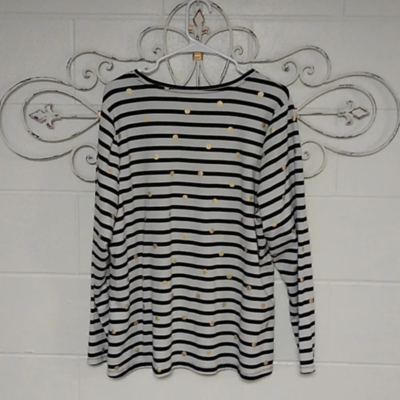 LANE BRYANT STRIPE, POLKA DOT LONG SLEEVE, ROUND NECK, TEE SHIRT TUNIC - Picture 2 of 9